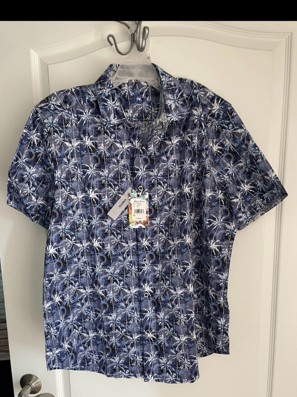 NWT Robert Graham Wheaton Short Sleeve Shirt Navy Classic Fit Size Large $188